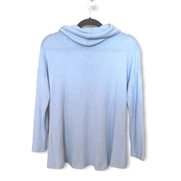 Waffle knit soft Blue Pullover Cowl long sleeve oversized Sz XS - Picture 4 of 9